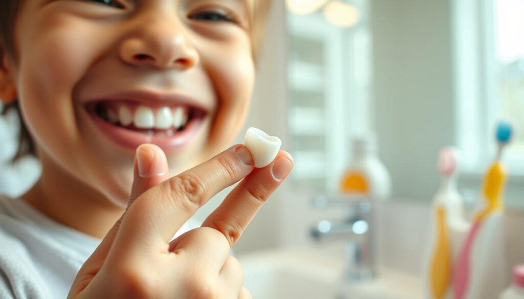 Parent helping child with a loose tooth safely at home.
